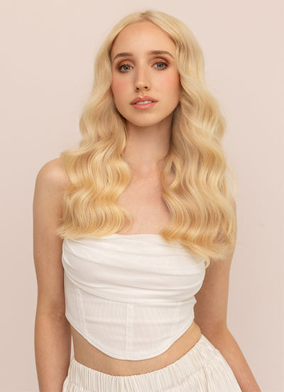 16 inch Deluxe Clip in Hair Extensions #613 Bleached Blonde