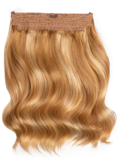 16 inch Halo Hair Extensions Light Brown with Light Blonde Highlights