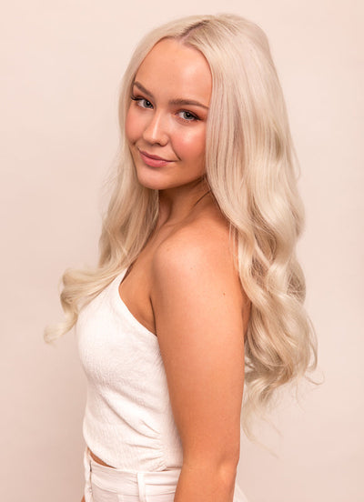 16 inch Invisible Wire Hair Extensions in #60W Platinum Blonde
