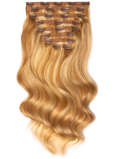 20 inch Ultimate Volume Clip in Hair Extensions Light Brown with Light Blonde Highlights