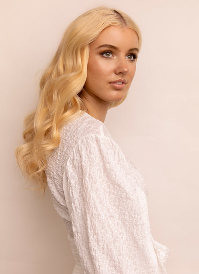 20 inch Ultimate Volume Clip in Hair Extensions Light Blonde with Strawberry Blonde Highlights