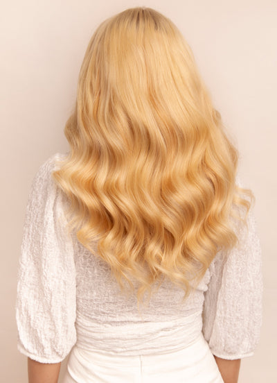 20 inch Ultimate Volume Clip in Hair Extensions Light Blonde with Strawberry Blonde Highlights