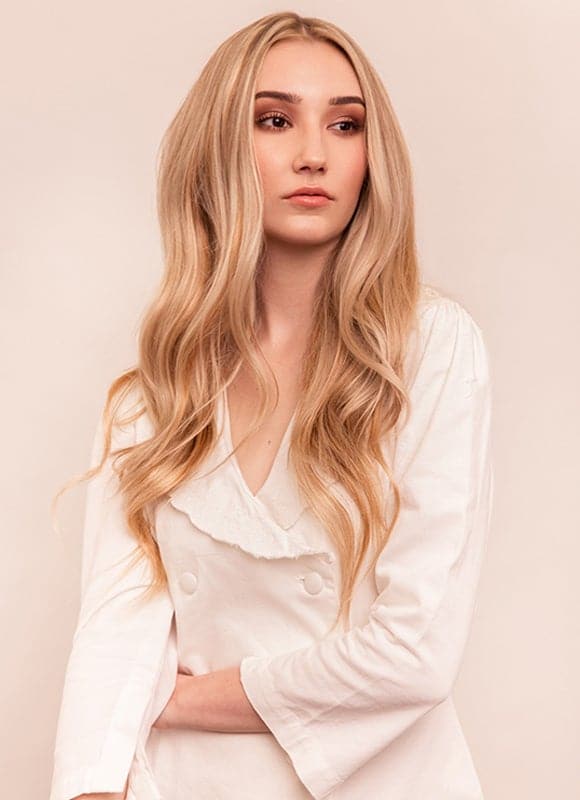20 inch Full Volume Clip in Hair Extensions Light Brown with Light Blonde Highlights