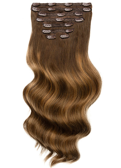 20 inch Ultimate Volume Clip in Hair Extensions in Dark & Light Brown Balayage