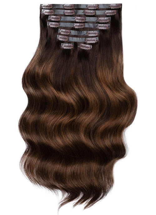 20 inch Seamless Clip in Hair Extensions Mocha & Medium Brown Balayage