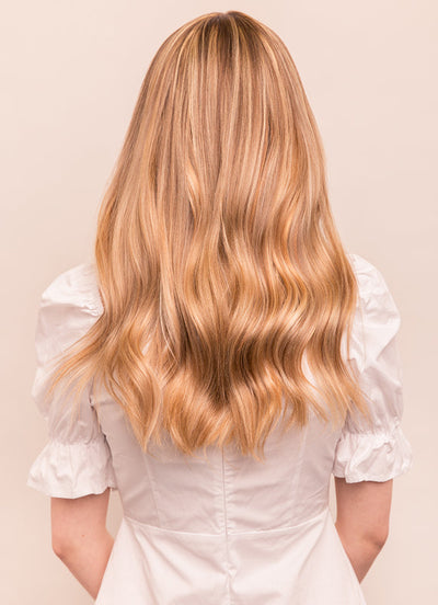 20 inch Seamless Clip in Hair Extensions Light Brown with Light Blonde Highlights