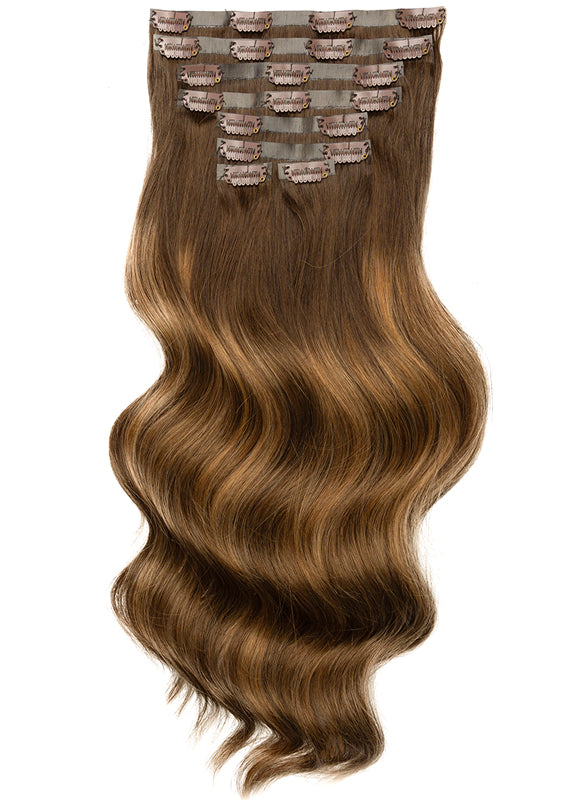 20 inch Seamless Clip in Hair Extensions Dark & Light Brown Balayage