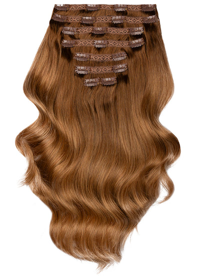 20 inch Ultimate Volume Clip in Hair Extensions in Medium to Light Brown Ombre