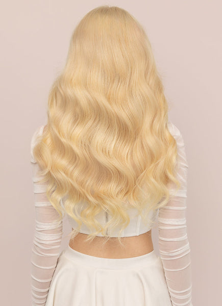 22 inch Invisible Wire Hair Extensions in #613 Bleached Blonde