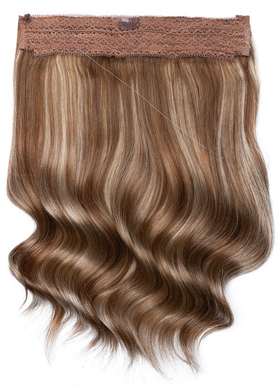 22 inch Invisible Wire Hair Extensions in Brown & Blonde (Bronde) Balayage #F4A-4A8A613