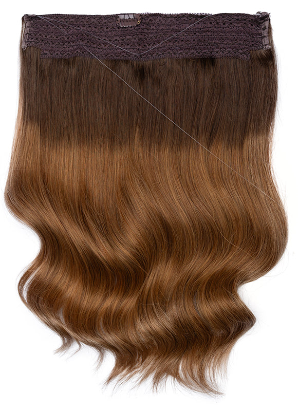 22 inch Invisible Wire Hair Extensions in Dark to Light Brown Ombre