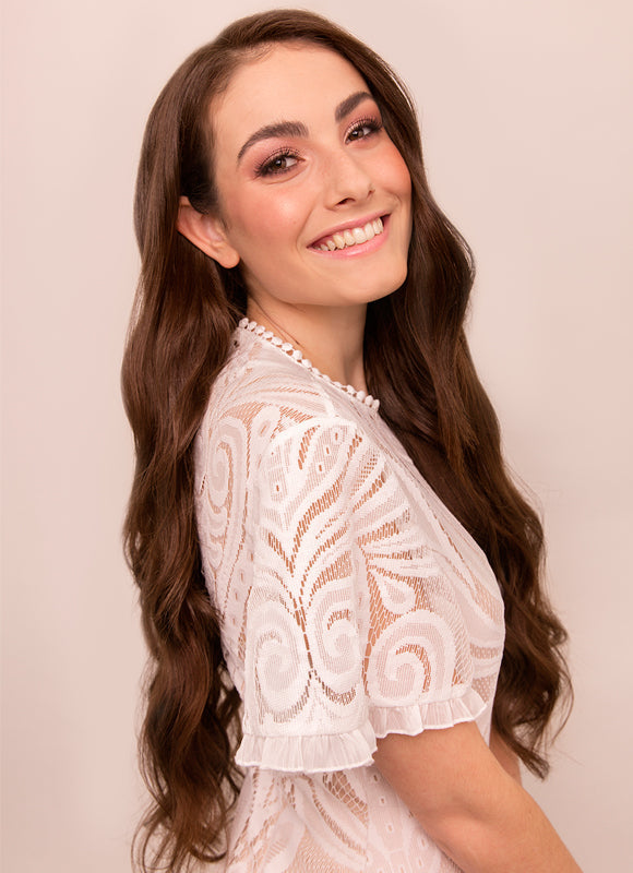 ThatHair set of 2 dark brown halo extensions in wavy and straight- 22” 22 inch Invisible Wire Hair Extensions in #2 Dark Brown main image 4