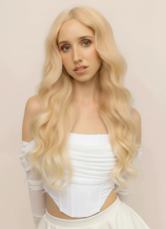 24 inch Deluxe Clip in Hair Extensions #613 Bleached Blonde