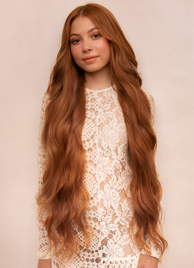 30 inch clip in hair extensions #6 light chestnut brown 1