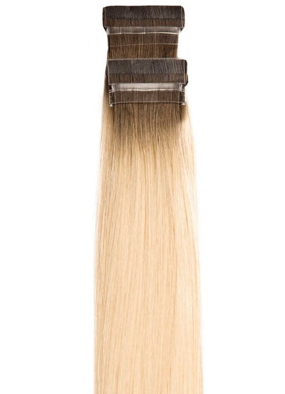 20 inch Remy Tape Hair Extensions Medium Ash Brown to Light Blonde Ombre