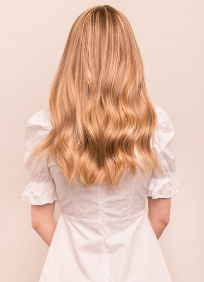 16 inch Halo Hair Extensions Light Brown with Light Blonde Highlights