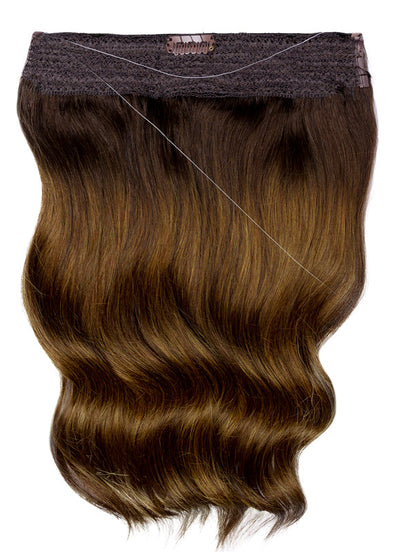 16 inch Invisible Wire Hair Extensions Mocha & Medium Brown Balayage